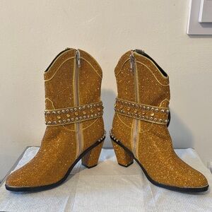 Studded Gold Ankle Boots